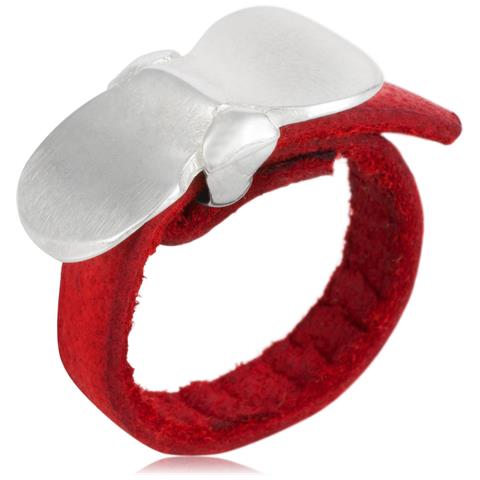 Anello In Pelle In Argento Sterling 925 Placcato In Rosso E Argento ""fiocco"" - Foto 1