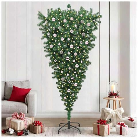 Albero di Natale artificiale rovesciato pre-illuminato con set di palline - Foto 2