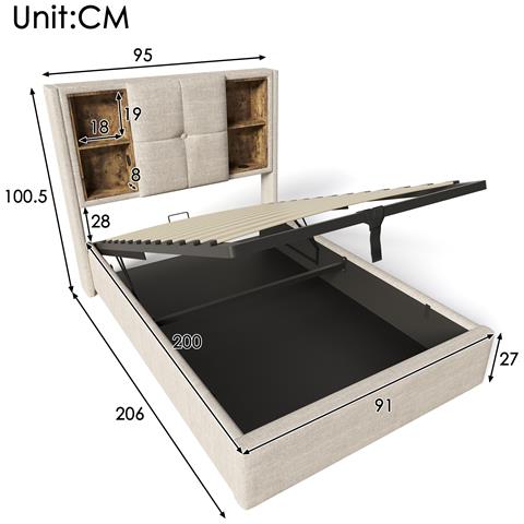 Letto Singolo Con Ricarica Wireless E Spazio Di Stoccaggio In Lino Naturale - Foto 2