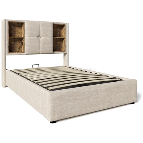 Letto Singolo Con Ricarica Wireless E Spazio Di Stoccaggio In Lino Naturale - Foto 3