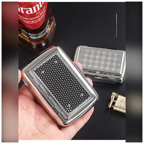 Portasigarette In Acciaio Inossidabile Con Porta-cartine (design A Scacchi) - Portatile E Ermetico - Foto 7