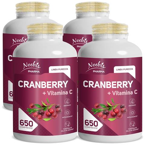 Cranberry + Vitamina C 650 Compresse - Mirtillo Rosso e Vitamina C - Vie Urinarie, Drenaggio e Azione Antiossidante (Confezione quadrupla) - Foto 1