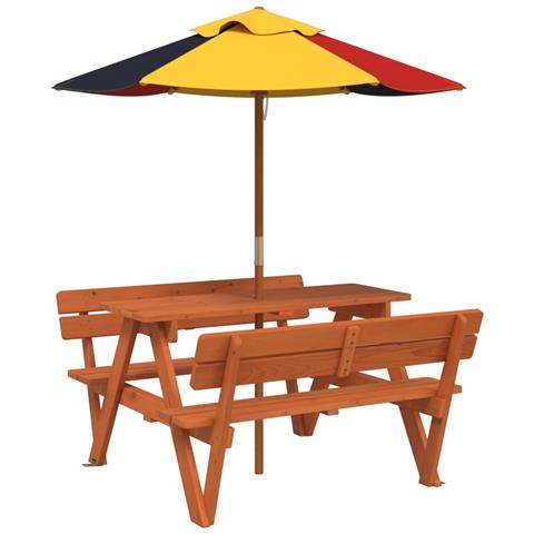 Tavolo da Picnic per 4 Bambini con Ombrellone Legno di Abete - Foto 1