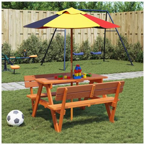Tavolo da Picnic per 4 Bambini con Ombrellone Legno di Abete - Foto 2