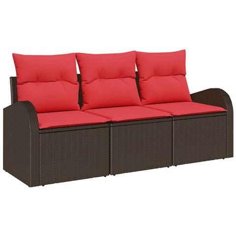 Set Divano da Giardino 3 pcs Marrone e rosso Poly Rattan - Foto 1