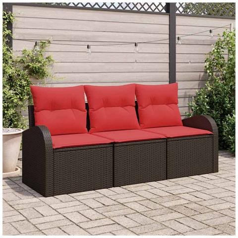 Set Divano da Giardino 3 pcs Marrone e rosso Poly Rattan - Foto 2