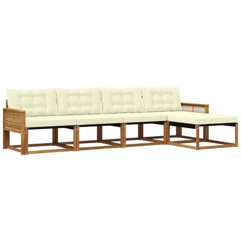 Set di divani da esterno con cuscino 5 pcs Naturale e Crema - Foto 1
