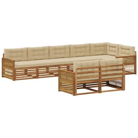 Set di divani da esterno con cuscino 8 pcs Naturale e Beige - Foto 1