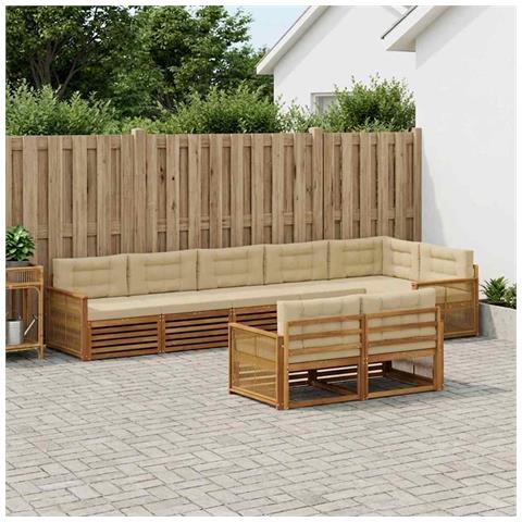 Set di divani da esterno con cuscino 8 pcs Naturale e Beige - Foto 2