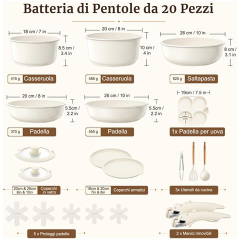 Set pentole BZD-DC03SK. 20 pezzi. manici rimovibili. grigio - Foto 2