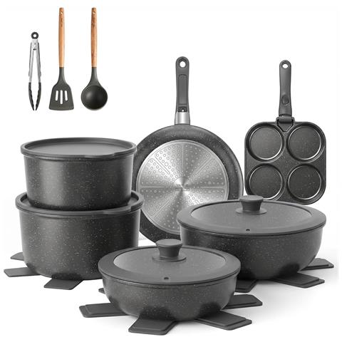 Set pentole BZD-DC03SK. 20 pezzi. manici rimovibili. grigio - Foto 1