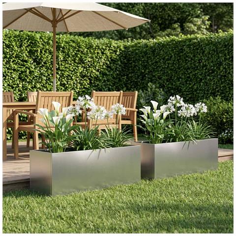Vaso da giardino 2 pz Argento 80 x 30 x 30 cm Acciaio Inox - Foto 2