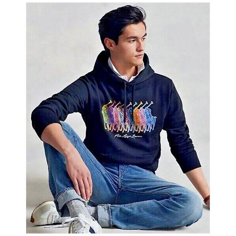 Ralph Lauren Uomo Felpa Con Cappuccio Polo E Big Pony Polsini A Coste Tg S - Foto 3