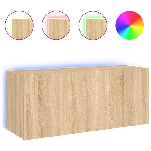 Mobile Tv A Parete Con Luci Led Rovere Sonoma 100x35x41 Cm - Foto 2
