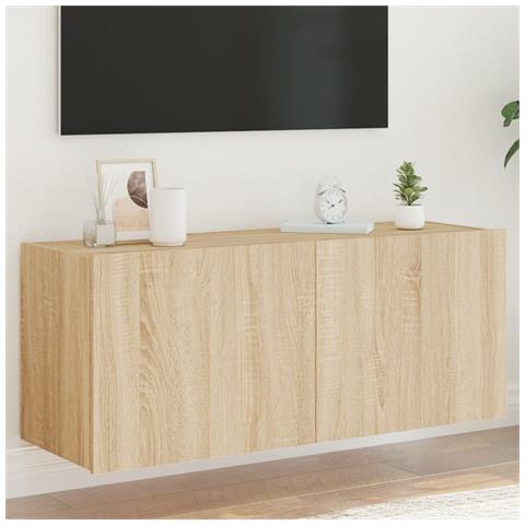 Mobile Tv A Parete Con Luci Led Rovere Sonoma 100x35x41 Cm - Foto 1