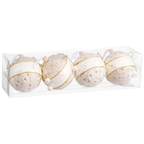 Palle Di Natale Bianco Dorato Polyfoam Tessuto Fiocco 8 X 8 X 8 Cm (4 Unità) - Foto 2