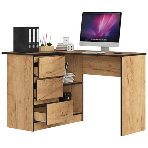 Scrivania ad angolo B16 sinistro, 3 cassetti, 124x85x77 cm, Colore Quercia Craft - Foto 2