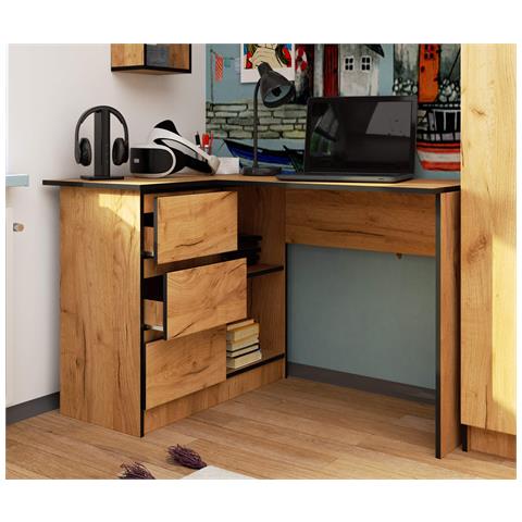 Scrivania ad angolo B16 sinistro, 3 cassetti, 124x85x77 cm, Colore Quercia Craft - Foto 6