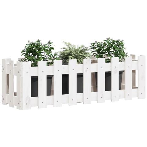 Fioriera Giardino A Recinzione Bianca 100x30x30cm Massello Pino - Foto 3