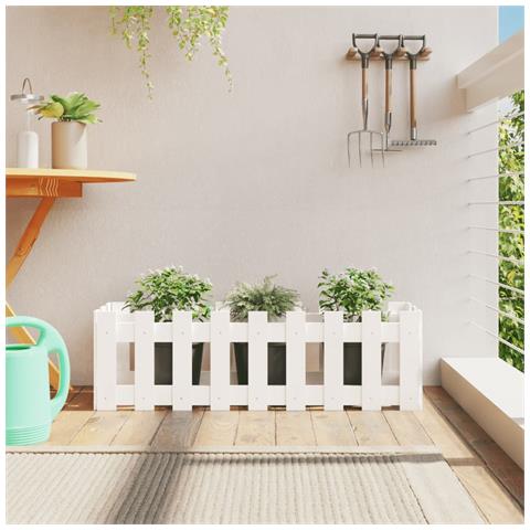Fioriera Giardino A Recinzione Bianca 100x30x30cm Massello Pino - Foto 1