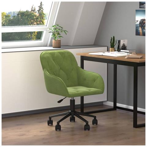 Sedia Da Ufficio Girevole Verde Chiaro In Velluto - Foto 1