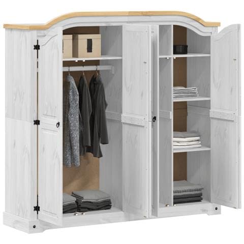 Armadio Corona Bianco 194x52x186 Cm In Legno Massello Di Pino - Foto 3