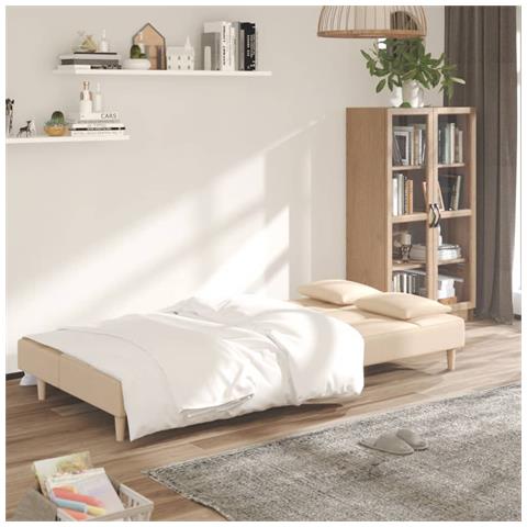 Divano Letto A 2 Posti Con 2 Cuscini Crema In Tessuto - Foto 2