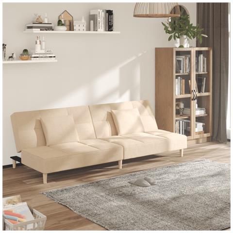 Divano Letto A 2 Posti Con 2 Cuscini Crema In Tessuto - Foto 8