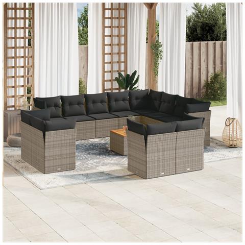 Lusso Casadino -  Set Divani Da Giardino 13 Pz Con Cuscini Grigio In Polyrattan - Foto 8