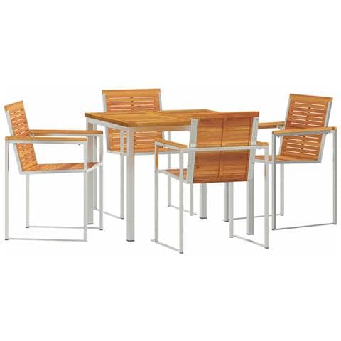 Set da Pranzo da Giardino 5 Pezzi in Legno Solido di Acacia, Tavolo da Pranzo da Esterno 90x90x74.5 cm in Legno Solido di Acacia - Foto 1