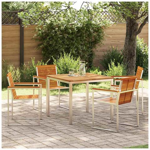 Set da Pranzo da Giardino 5 Pezzi in Legno Solido di Acacia, Tavolo da Pranzo da Esterno 90x90x74.5 cm in Legno Solido di Acacia - Foto 2