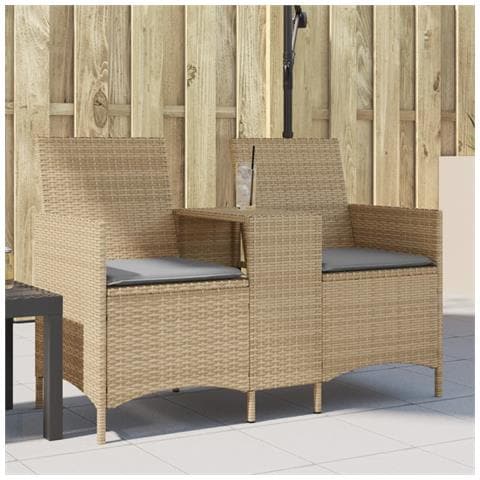 Divano Giardino 2 Posti con Tavolo e Cuscini Beige Polyrattan - Foto 1