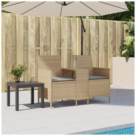 Divano Giardino 2 Posti con Tavolo e Cuscini Beige Polyrattan - Foto 2