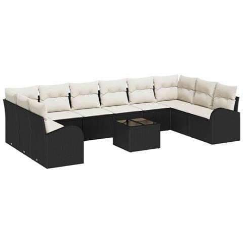 Set divani giardino 10 pezzi con cuscini in polyrattan marrone - Foto 1