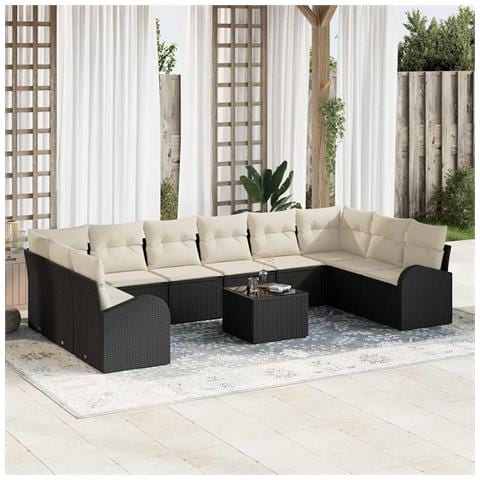 Set divani giardino 10 pezzi con cuscini in polyrattan marrone - Foto 2