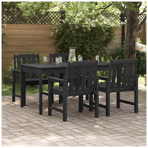 Sedie da pranzo da giardino 4 pz Nero 65,5x55,5x88 cm HDPE, Sedie da pranzo da giardino 2 pz Nero HDPE - Foto 2