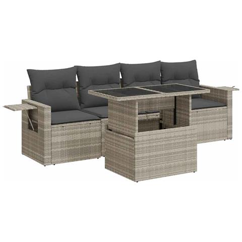 Set Divano da Giardino 5pz con Cuscini Grigio Chiaro Polyrattan - Foto 1