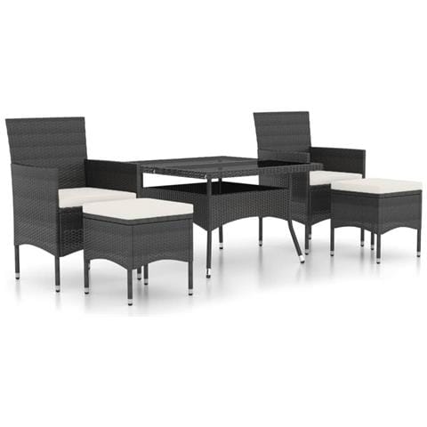 Set Pranzo da Giardino 5 pz  Polyrattan e Vetro Temperato Nero - Foto 1