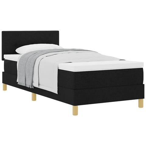 Letto con Rete a Molle e Materasso Nero 90x200 cm Tessuto - Foto 1