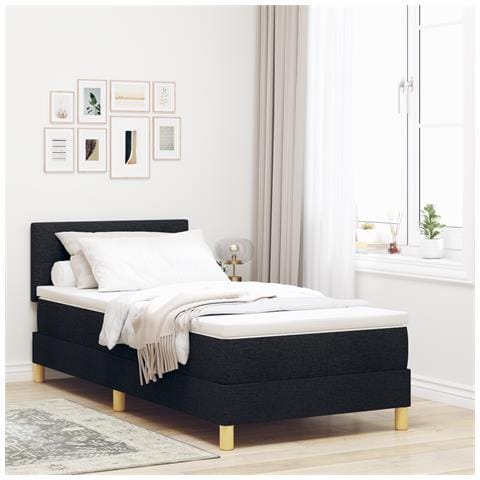 Letto con Rete a Molle e Materasso Nero 90x200 cm Tessuto - Foto 2