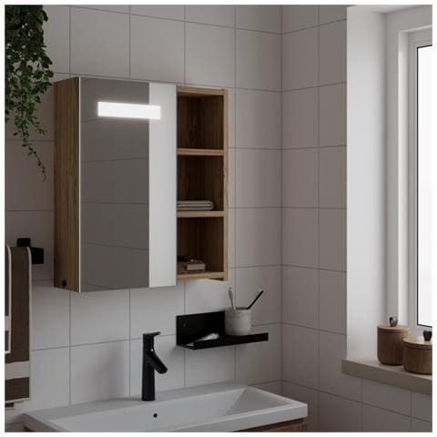 Armadietto Bagno con Specchio e LED Rovere 45x13x52 cm - Foto 2