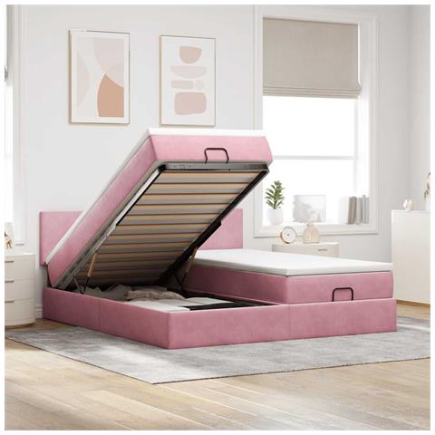 Struttura Letto Pouf con Materassi Rosa 200x200 cm Velluto - Foto 2