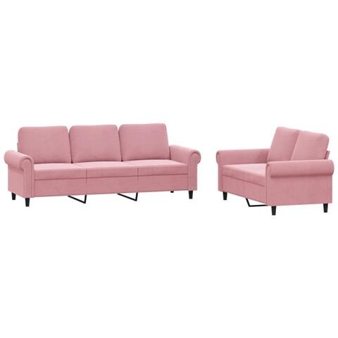 Set di Divani 2 pz con Cuscini rosa in Velluto - Foto 1