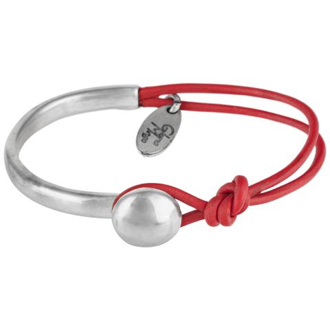 Bracciale Unico In Pelle Rosso-argento E Argento - Foto 1
