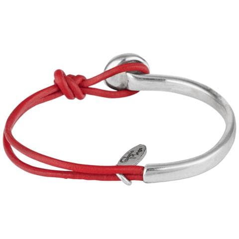 Bracciale Unico In Pelle Rosso-argento E Argento - Foto 3