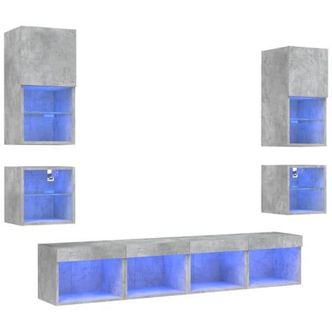 Mobili TV a Muro con LED 8pz Grigio Cemento Legno Multistrato - Foto 1