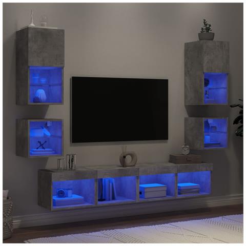 Mobili TV a Muro con LED 8pz Grigio Cemento Legno Multistrato - Foto 2