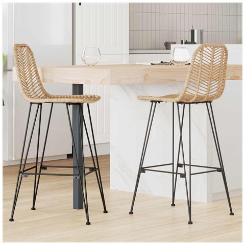 Sedia da Bar 2 pcs Naturale 44,5 x 53 x 111 cm Rattan e Ferro - Foto 2