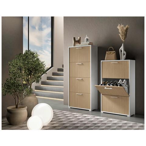 Mobile Portascarpe Pienza - Scarpiera Un Ripiano, 67x28x147h Cm Bianco - Foto 2