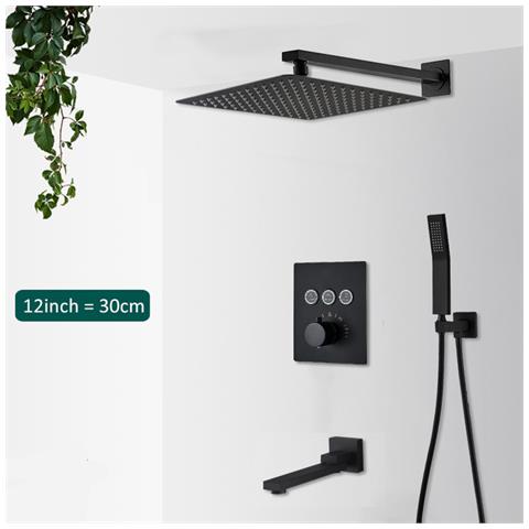 Set miscelatore doccia, Blackswan, tipo M151, modello nero opaco, 3 vie, termostato e bocca mobile, misura 30 cm - Foto 2